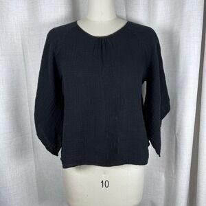 Stark X Kimono Blouse Top Flowy Women's Medium‎ Black Lagenlook USA 100% Cotton
